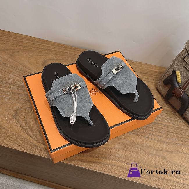 Fortok Hermès Empire Sandals Grey Suede  - 1
