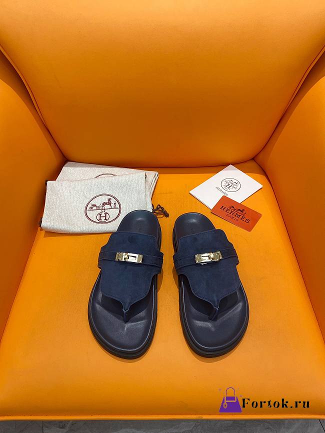 Fortok Hermès Empire Sandals Navy Blue Suede  - 1