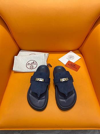 Fortok Hermès Empire Sandals Navy Blue Suede 