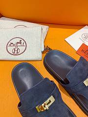 Fortok Hermès Empire Sandals Navy Blue Suede  - 2