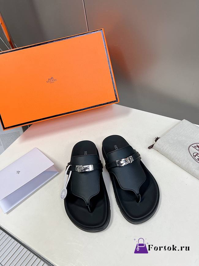 Fortok Hermès Empire Sandals Black Leather - 1