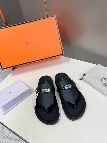 Fortok Hermès Empire Sandals Black Leather