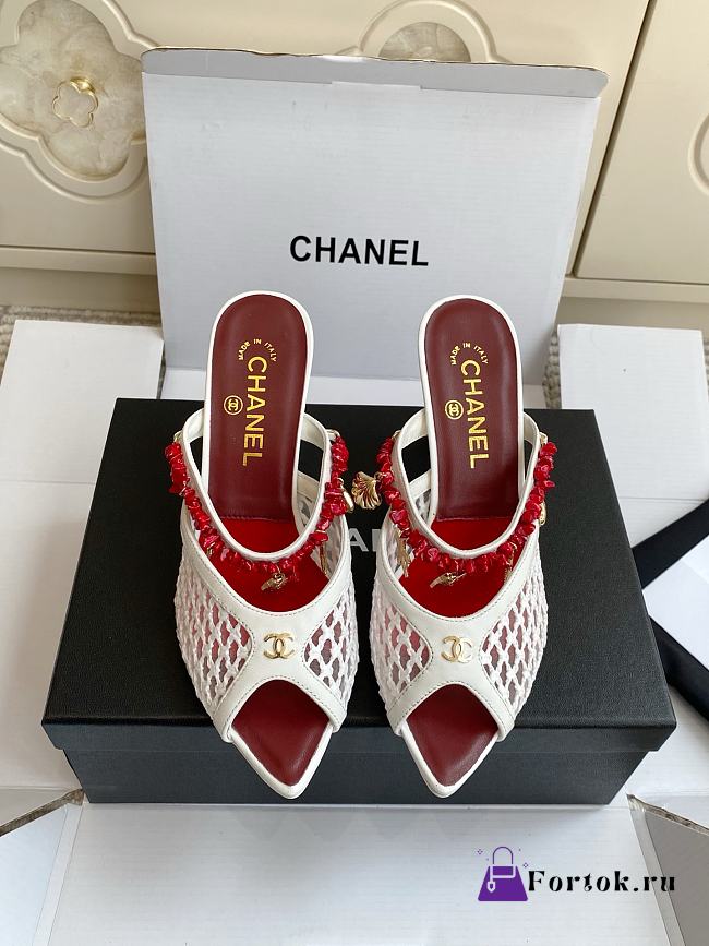 Fortok Chanel Coco Beach 2026 Collection Mules White 90mm - 1