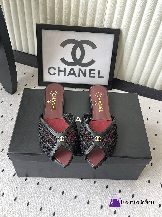 Fortok Chanel Coco Beach 2026 Collection Black Mules Flats - 1