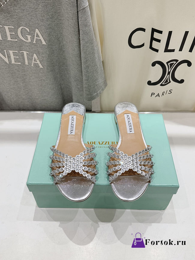 Fortok Aquazzura Tequila Slide Sandals Metallic Silver - 1