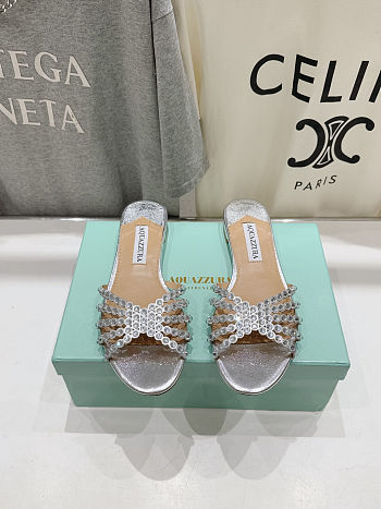 Fortok Aquazzura Tequila Slide Sandals Metallic Silver