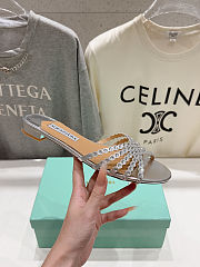 Fortok Aquazzura Tequila Slide Sandals Metallic Silver - 2