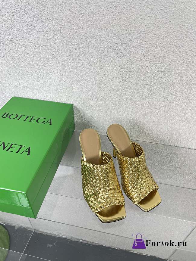 Fortok Bottega Veneta Knot Mule Metallic Gold 9cm - 1