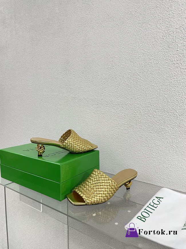 Fortok Bottega Veneta Knot Mule Metallic Gold 4.5cm - 1