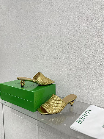 Fortok Bottega Veneta Knot Mule Metallic Gold 4.5cm
