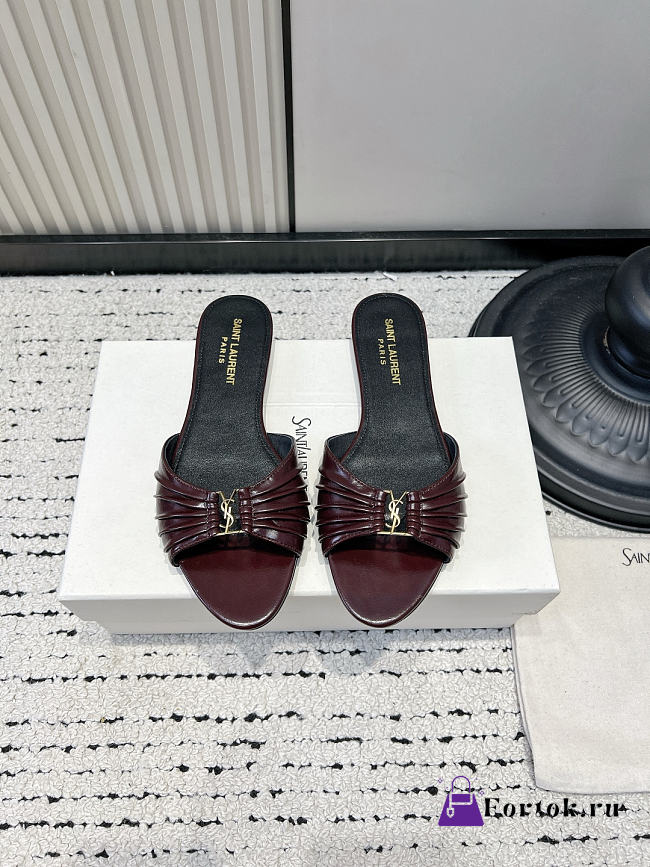 Fortok Saint Laurent Babylone Mules Smooth Leather Burgundy Flats - 1