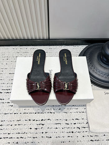 Fortok Saint Laurent Babylone Mules Smooth Leather Burgundy Flats