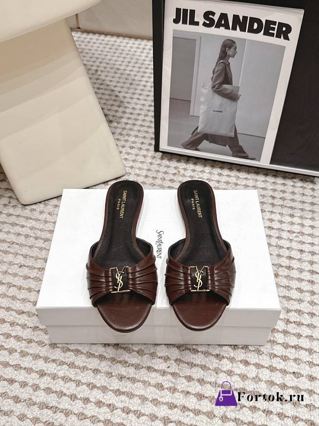 Fortok Saint Laurent Babylone Mules Smooth Leather Dark Brown Flats - 1