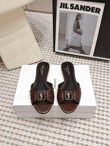 Fortok Saint Laurent Babylone Mules Smooth Leather Dark Brown Flats