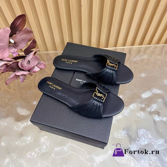 Fortok Saint Laurent Babylone Mules Smooth Leather Black Flats - 1