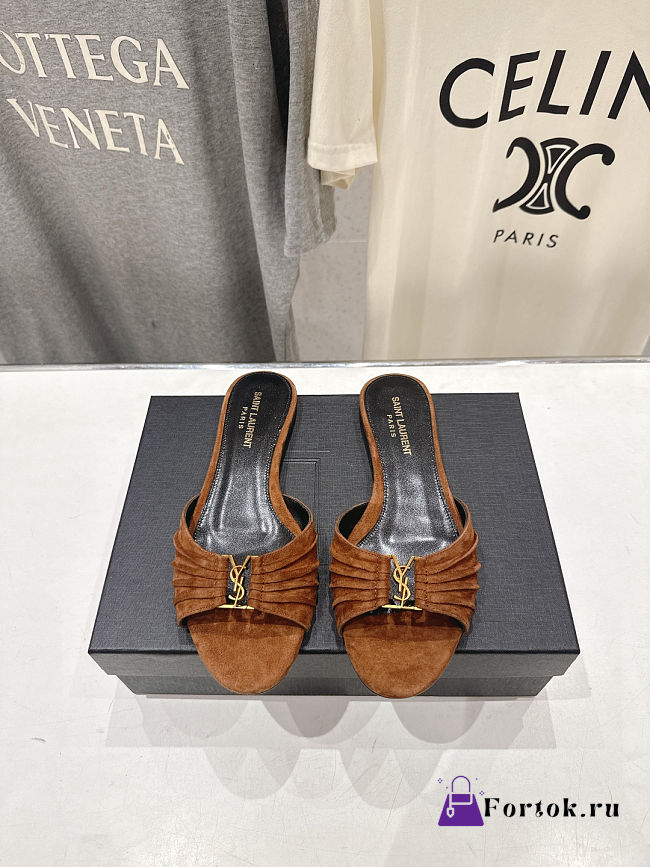 Fortok Saint Laurent Babylone Mules Suede Brown Flats - 1