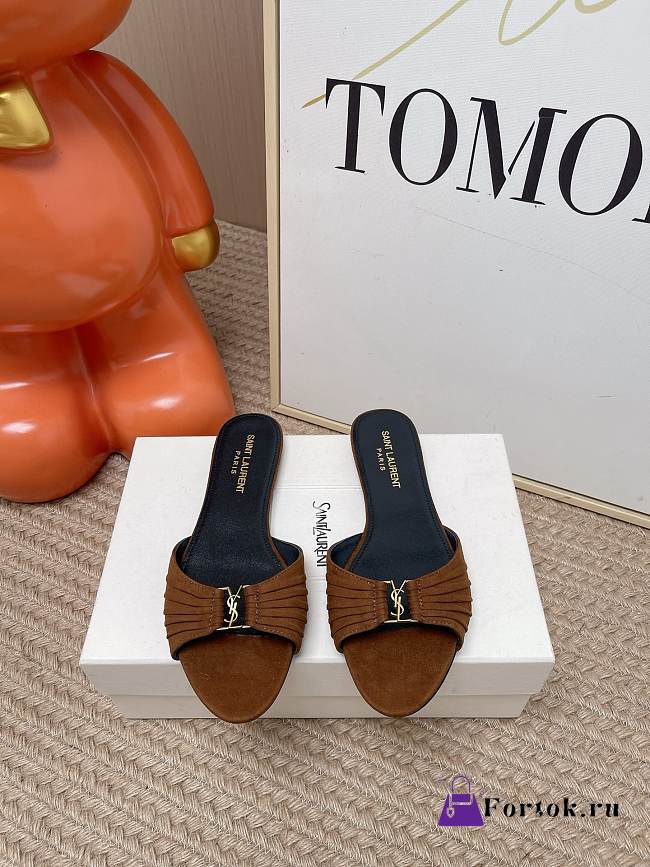 Fortok Saint Laurent Babylone Mules Suede Dark Brown Flats - 1