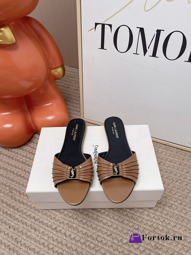 Fortok Saint Laurent Babylone Mules Smooth Leather Brown Flats - 1