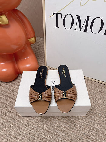 Fortok Saint Laurent Babylone Mules Smooth Leather Brown Flats