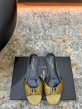 Fortok Saint Laurent Babylone Mules Satin Green Flats