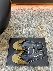 Fortok Saint Laurent Babylone Mules Satin Green Flats - 3