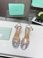 Fortok Aquazzura Tequila Slide Sandals Metallic Silver 7cm - 1