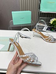 Fortok Aquazzura Tequila Slide Sandals Metallic Silver 7cm - 6