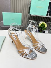 Fortok Aquazzura Tequila Slide Sandals Metallic Silver 7cm - 5