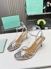 Fortok Aquazzura Tequila Slide Sandals Metallic Silver 7cm - 3