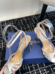 Fortok Aquazzura Tequila Slide Sandals Metallic Silver 10cm - 3