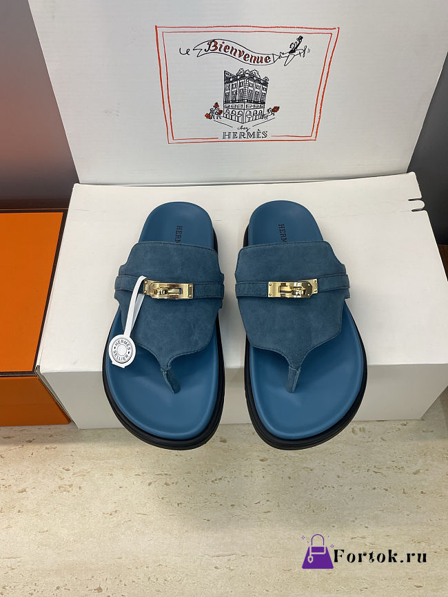 Fortok Hermès Empire Sandals Suede Blue  - 1