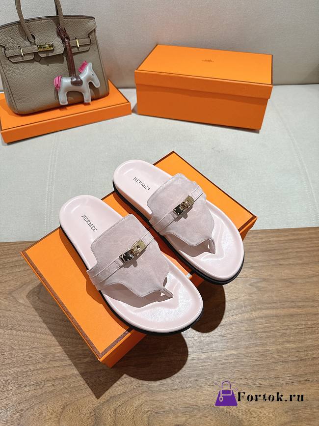 Fortok Hermès Empire Sandals Suede Pink - 1