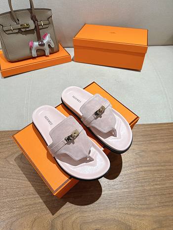 Fortok Hermès Empire Sandals Suede Pink