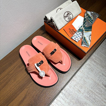 Fortok Hermès Empire Sandals Suede Coral Pink 