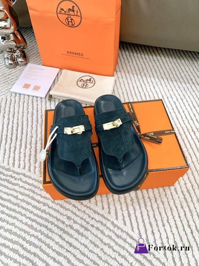Fortok Hermès Empire Sandals Suede Dark Teal - 1