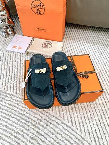 Fortok Hermès Empire Sandals Suede Dark Teal