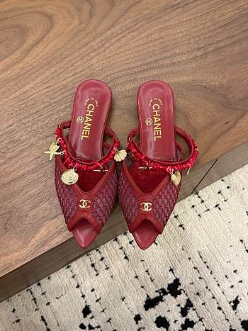 Fortok Chanel Coco Beach 2026 Collection Mules Burgundy Flats