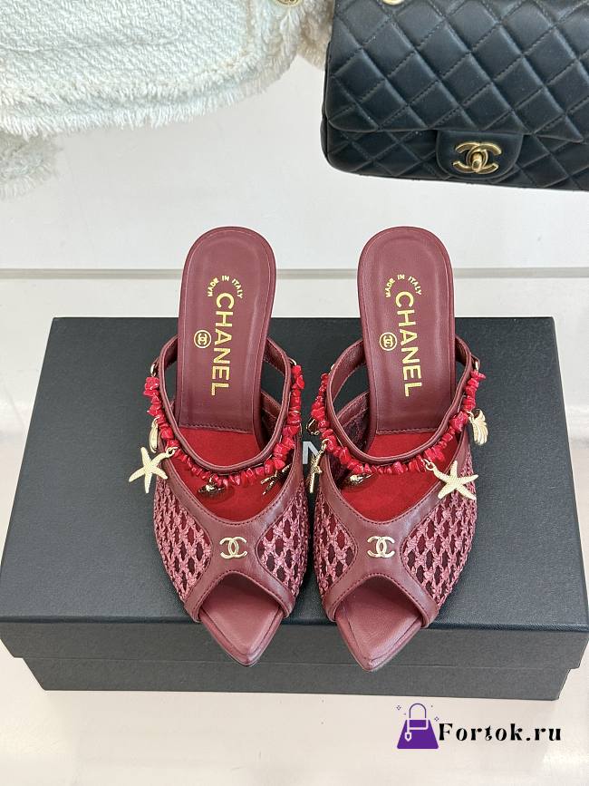 Fortok Chanel Coco Beach 2026 Collection Mules Burgundy 90mm - 1