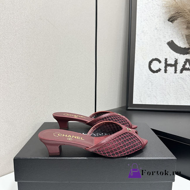 Fortok Chanel Coco Beach 2026 Collection Burgundy Mules 3.5mm - 1