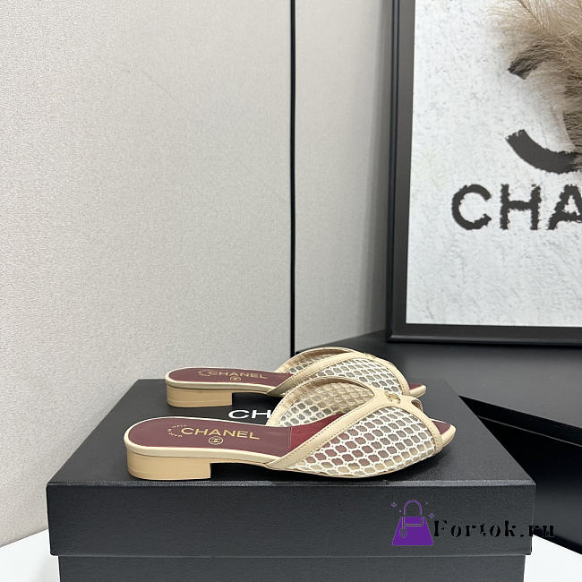 Fortok Chanel Coco Beach 2026 Collection Beige Mules Flats - 1