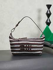 Fortok Miu Miu Crochet Striped Shoulder Bag Dark Brown 19x14x10cm - 1