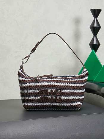 Fortok Miu Miu Crochet Striped Shoulder Bag Dark Brown 19x14x10cm