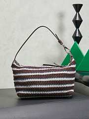 Fortok Miu Miu Crochet Striped Shoulder Bag Dark Brown 19x14x10cm - 4
