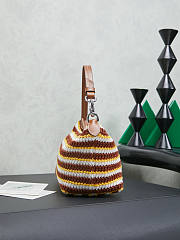 Fortok Miu Miu Crochet Striped Shoulder Bag Brown 19x14x10cm - 6