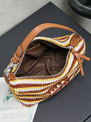 Fortok Miu Miu Crochet Striped Shoulder Bag Brown 19x14x10cm - 3