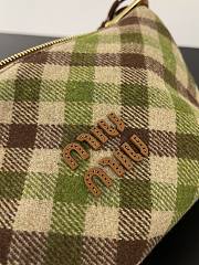 Fortok Miu Miu Plaid Wool Pouch Green 14*18.5*10cm - 3
