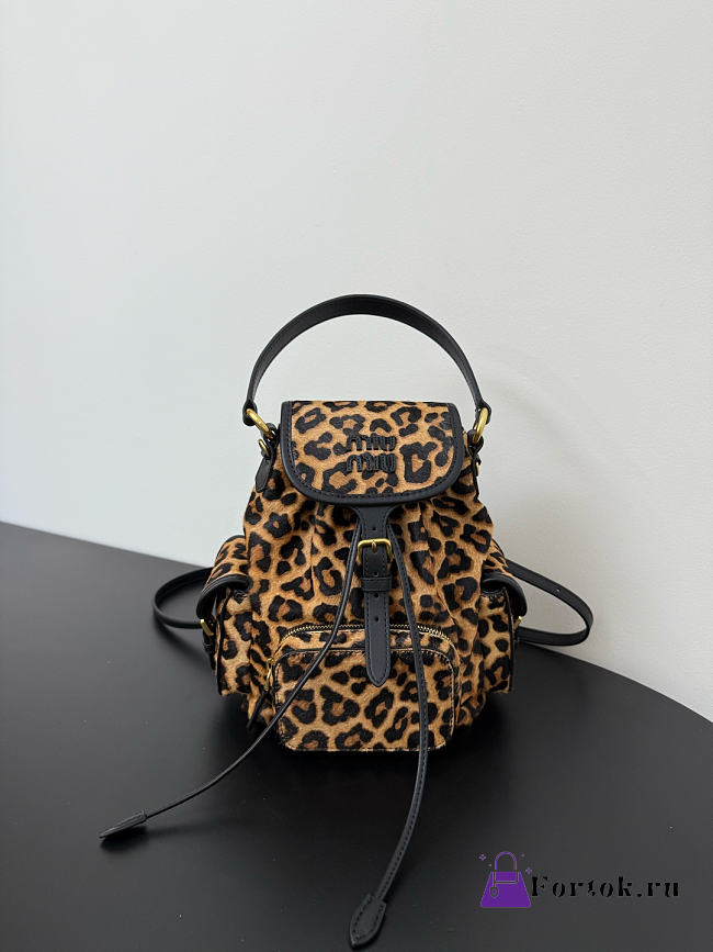 Fortok Miu Miu Calf Hair Leopard Print Backpack 22*18.5*11cm - 1