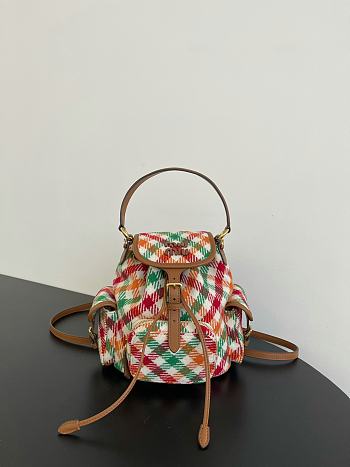 Fortok Miu Miu Tartan Wool And Leather Backpack 22*18*11.5cm