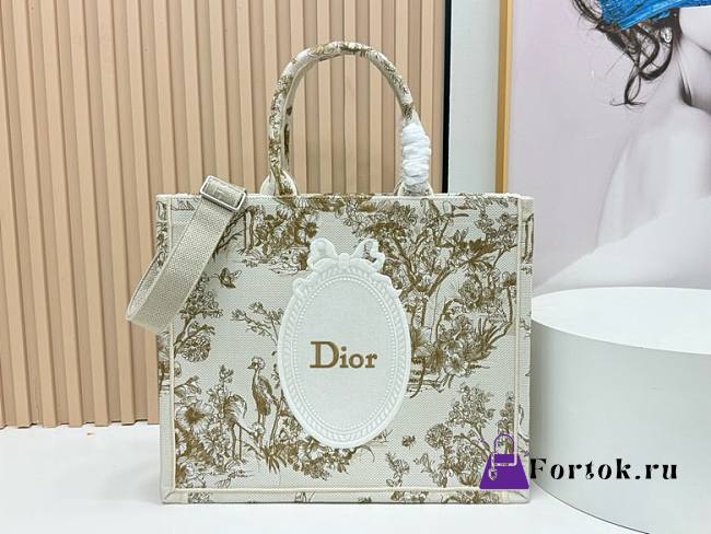 Fortok Dior Dioriviera Large Dior Book Tote with Strap Beige Toile de Jouy Floral Garden Embroidery 41*14*32cm - 1