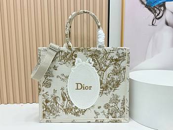 Fortok Dior Dioriviera Large Dior Book Tote with Strap Beige Toile de Jouy Floral Garden Embroidery 41*14*32cm